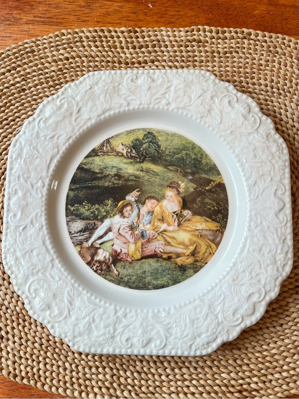 VTG White Embossed Ceramic Plate Stoke-on-Trent England 8 Inches